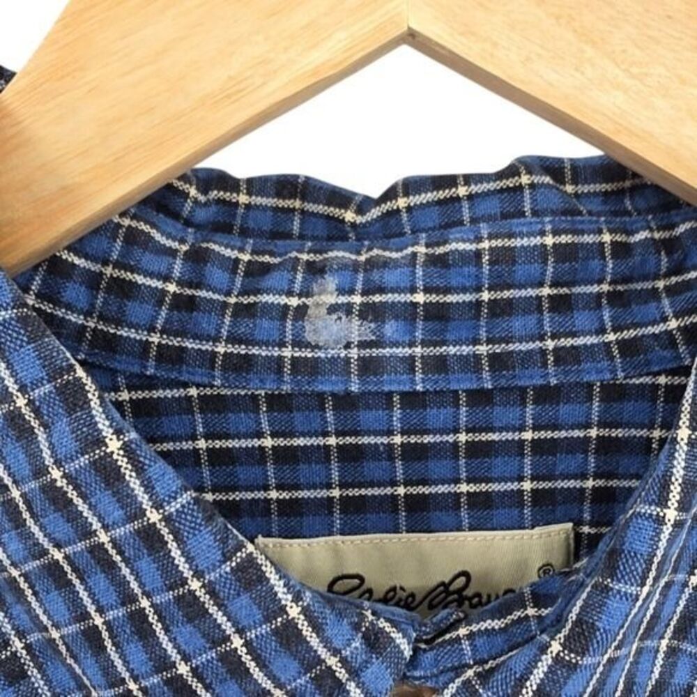 Eddie Bauer Mens XL Tall Long Sleeve Button Down Blue Plaid Shirt - Picture 9 of 9